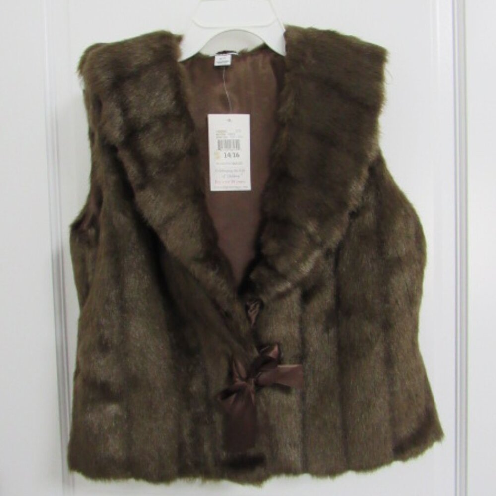 Girl's Hartstrings Brown Faux Fur Vest 14/16 NWT